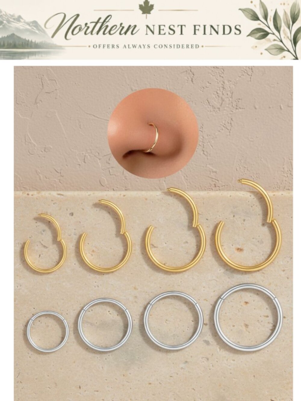 Hypoallergenic 316L Surgical Stainless Steel Nose Rings Hoops Set 8PCS 18G